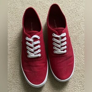 American Eagle Outfitters Red Canvas Low-Top Sneakers with White Laces